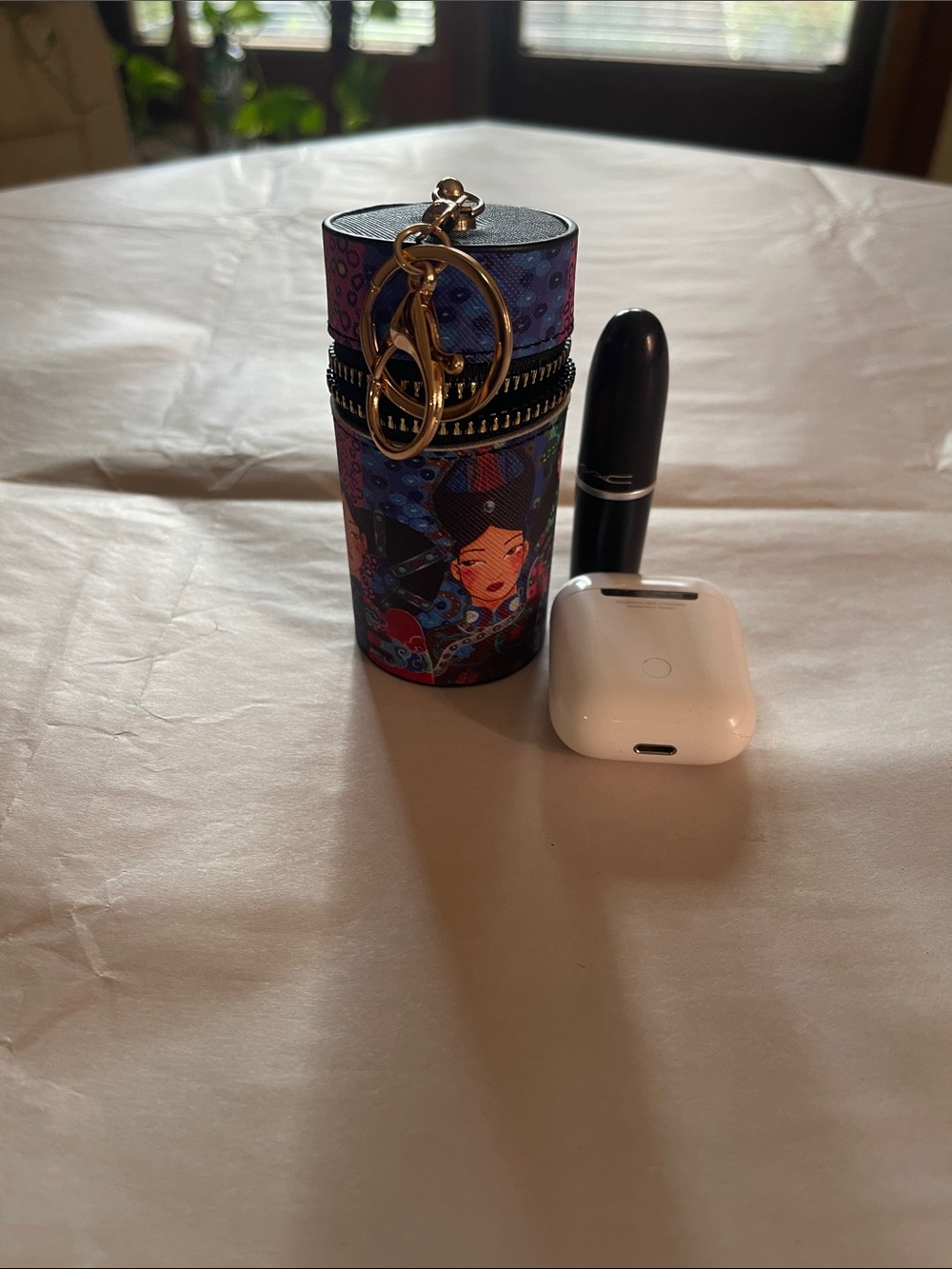 Compact purple Patterned Cylinder Keychain Pouch - Picture 3 of 4